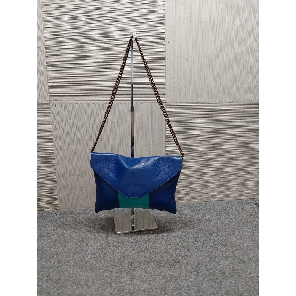J Crew Women Crossbody Bag Small Blue Green Leather Chain Strap Envelopeโ Flap